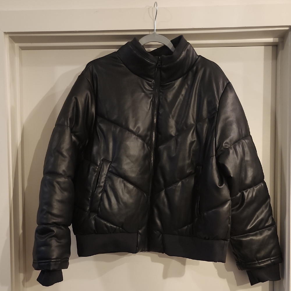 Black Faux Leather Jacket for Women